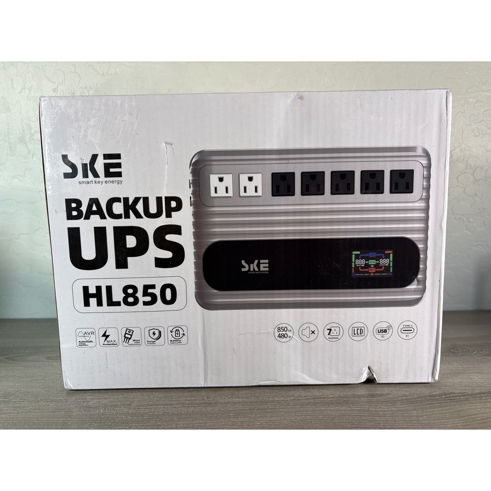 SKE HL850 Backup UPS 850VA 480W 7 Outlets LCD Display AVR USB Type-C‎ New